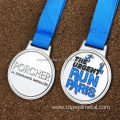 Custom silver medal with ribbon gold race medal